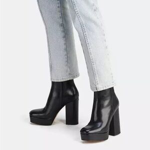 COACH Iona Platform Block-Heel Dress Booties in Black Leather